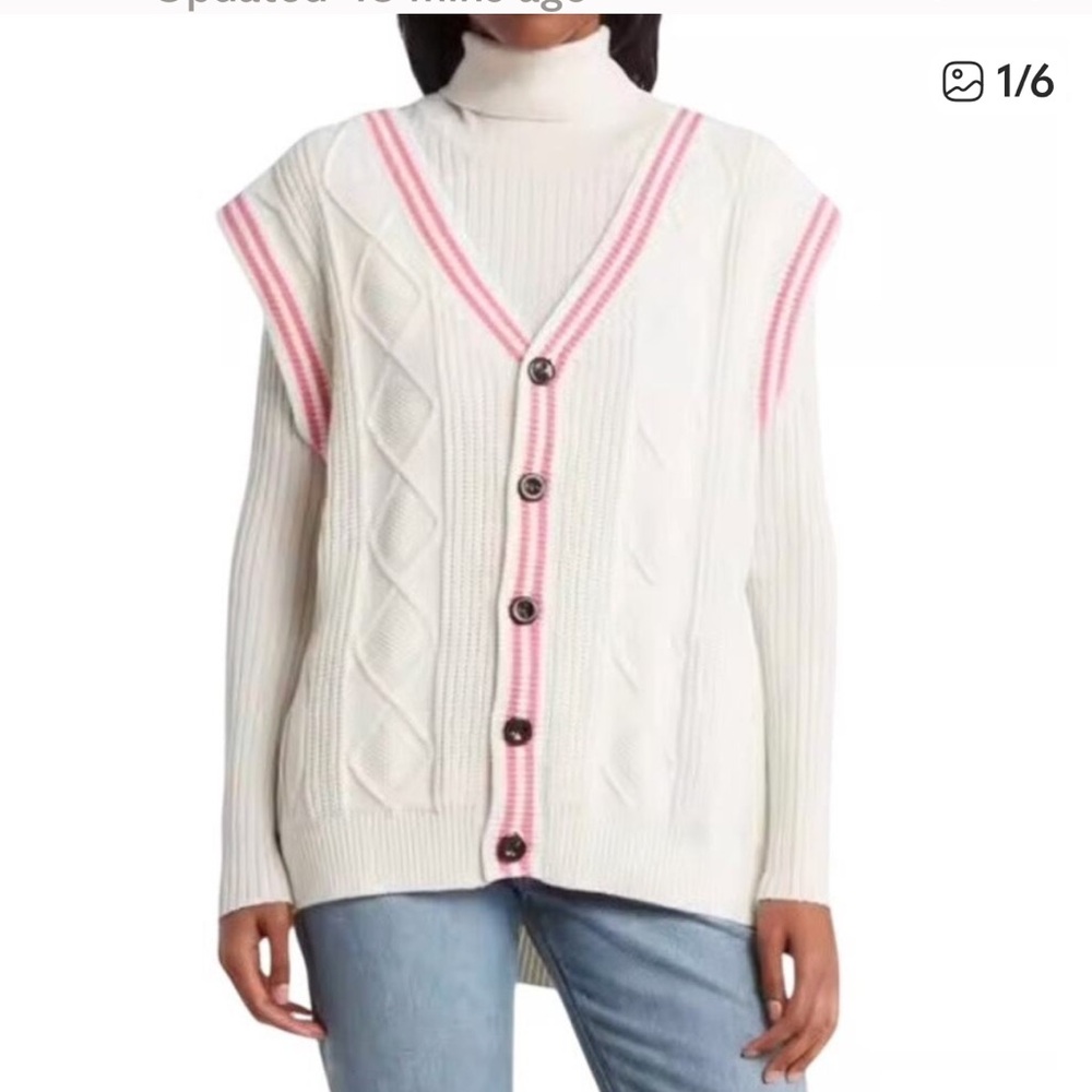 BP ivory Pink oversize Preppy Cableknit Sweater Vest from Nordstroms Rack, XL